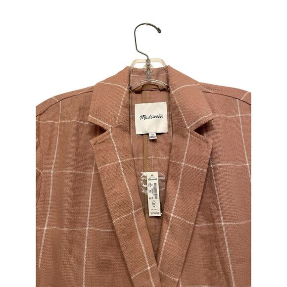 Madewell Breezewoven Larsen Blazer Women Size XS Linen Windowpane Sandstone NWT - Picture 5 of 8